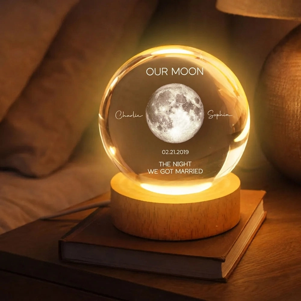 Personalized Our Moon Globe Lamp Night Light, romantic bedside glow, unique couple gift