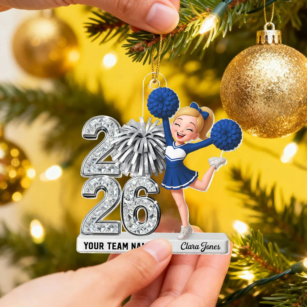Personalized Cheerleader Acrylic Ornament with Year & Team Name, Sparkling School Spirit Keepsake, Unique Graduation Gift