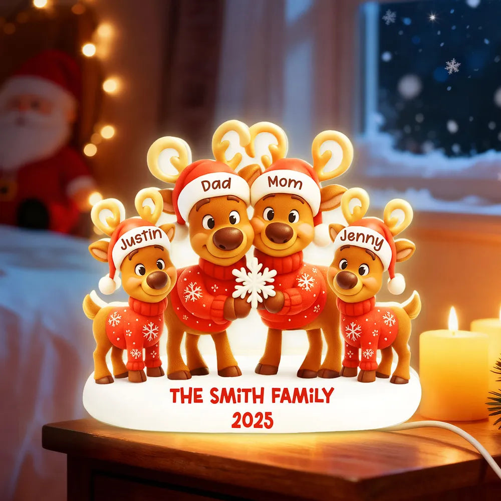 Custom Family Reindeer Acrylic Light Box Lamp for Cozy Holiday Nights, Heartwarming Keepsake Gift