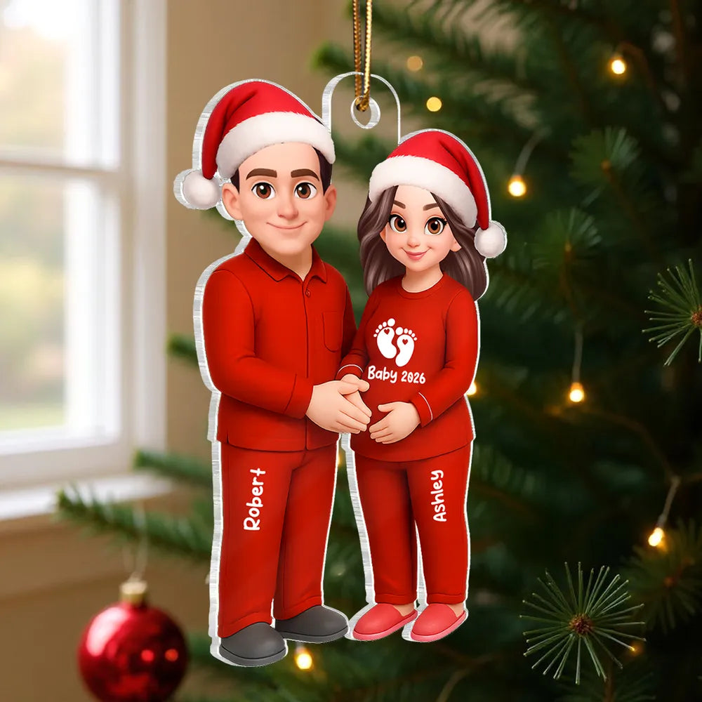 🎉 Ultimate Baby Reveal/Christmas Gift! Personalized Expecting Parents Ornament & Keychain | Custom Names, Skin/Hair Colors