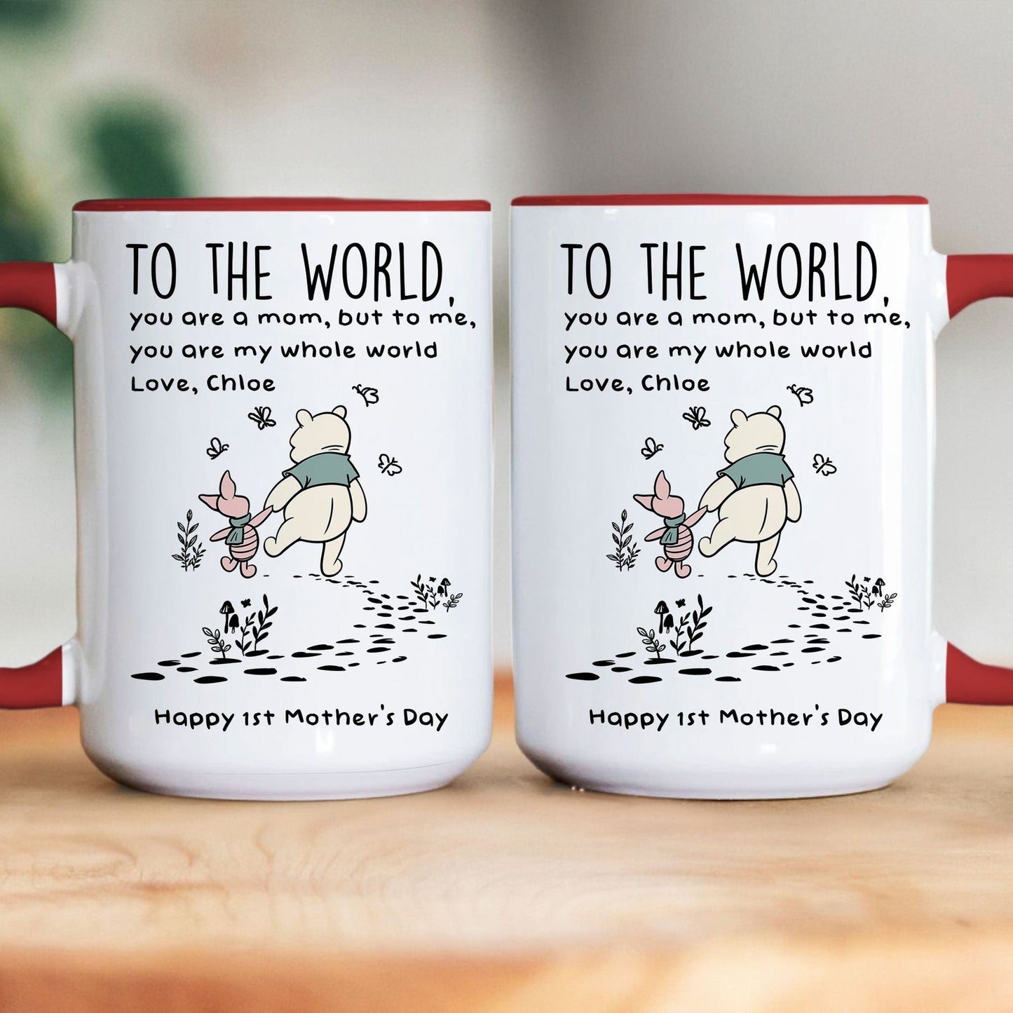 White Ceramic Mug for Mom, Sweet 'To The World' Quote with Mom and Baby Bear Walking - Thoughtful Personalized Gift
