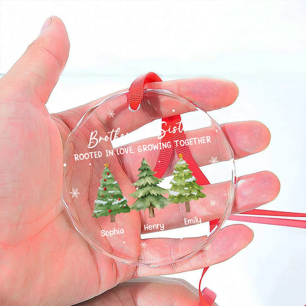 Personalized Crystal Ornament for Siblings – Brothers & Sister Trees, Custom Names, Unique Christmas Gift & Elegant Holiday Décor