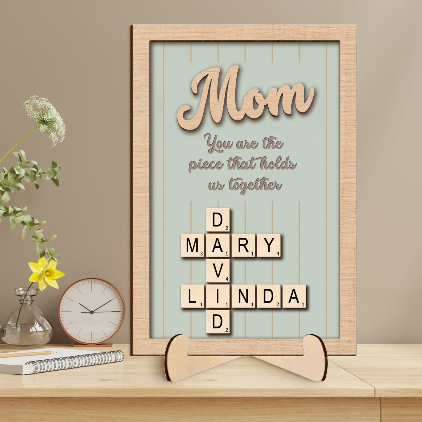 Personalized 2-Layer Wooden Puzzle Art Plaque - Mom, The Piece That Holds Us Together, Perfect Gift for Mom