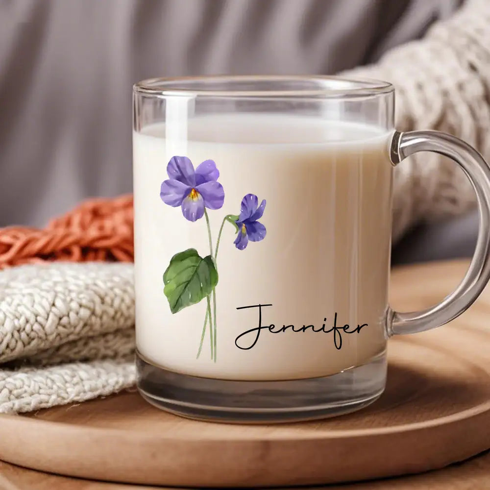 Personalized Glass Mug – Perfect Gift for Friends and Family with Custom Name and Beautiful Floral Design