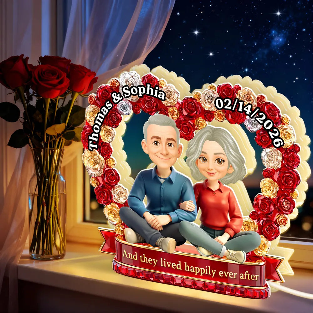 Personalized Acrylic Light Box Flower Heart Couple Night Light for Bedroom or Bookshelf Display, Unique Gift for Couples