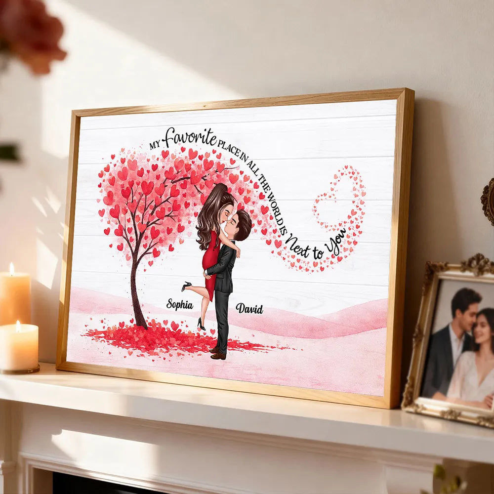 Personalized Couple Hugging Poster with Heart Tree Quote Wall Art Unique Romantic Gift for Wife Husband