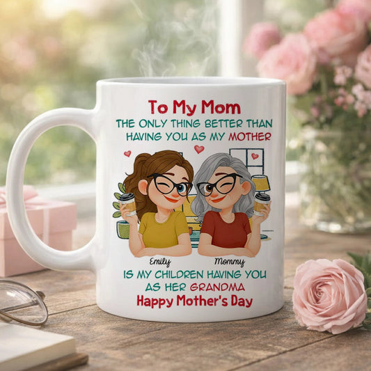 Personalized Ceramic Mug for Mom, Cute Cartoon Coffee Cheers, Mother's Day Message, Unique Gift for Mother