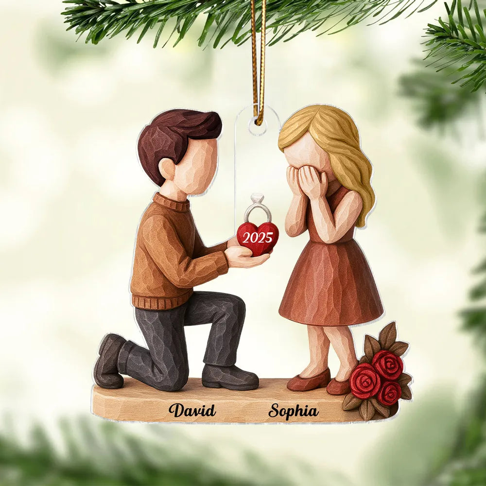 Engagement Acrylic Ornament with Kneeling Proposal & Roses, She Said Yes keepsake, unique gift for Couples and Fiance/Fiancee