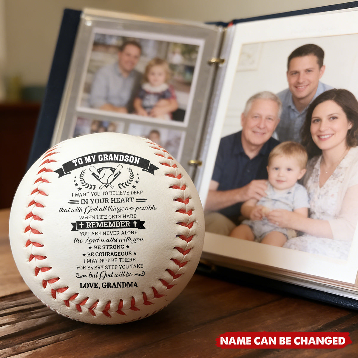 To My Grandson Baseball Ball, Personalized Encouragement Quote, Heartwarming Keepsake Gift from Grandpa