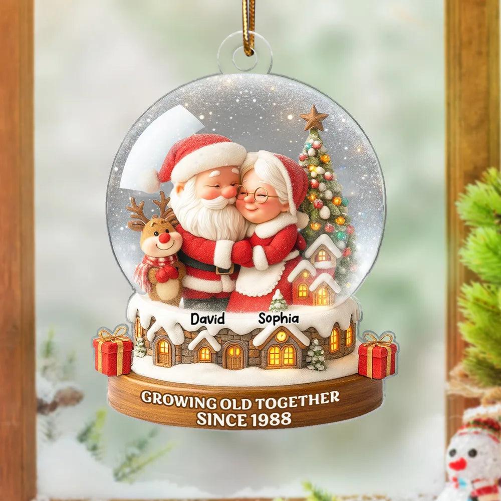 Santa Couple Acrylic Ornament with Cozy Hug Design, Perfect Christmas Gift for Couples