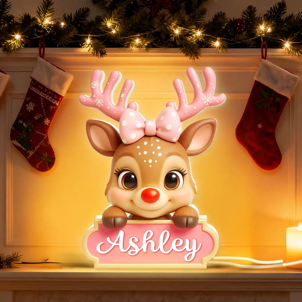 Acrylic Light Box Reindeer Nursery Lamp, Custom Cute Design, Warm Glow, Unique Christmas Gift for Children & Grandchildren