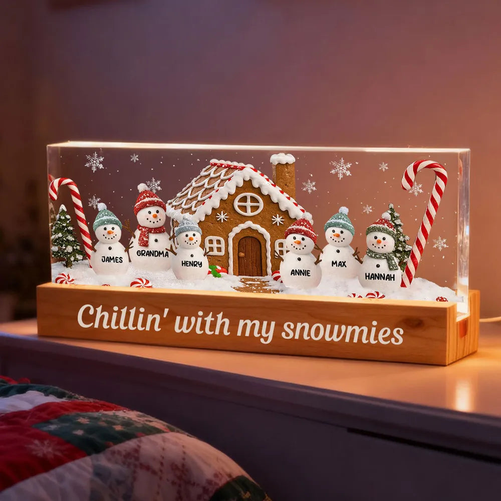 LED Light Plaque, Personalized Grandma's Little Snowmen Gingerbread House, Warm Christmas Glow, Unique Gift for Grandma