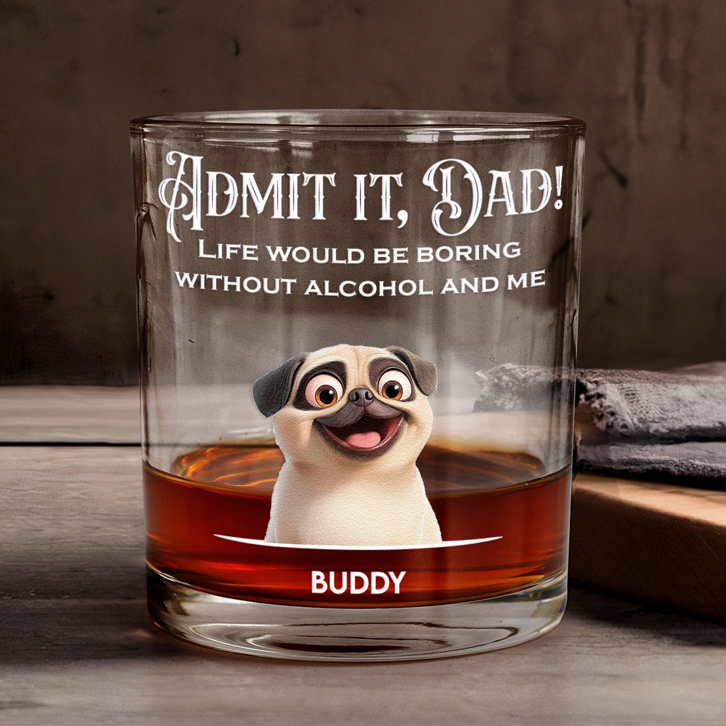 Custom Dog-Design Whiskey Glass for Dad – Personalized Pet Cup Gift