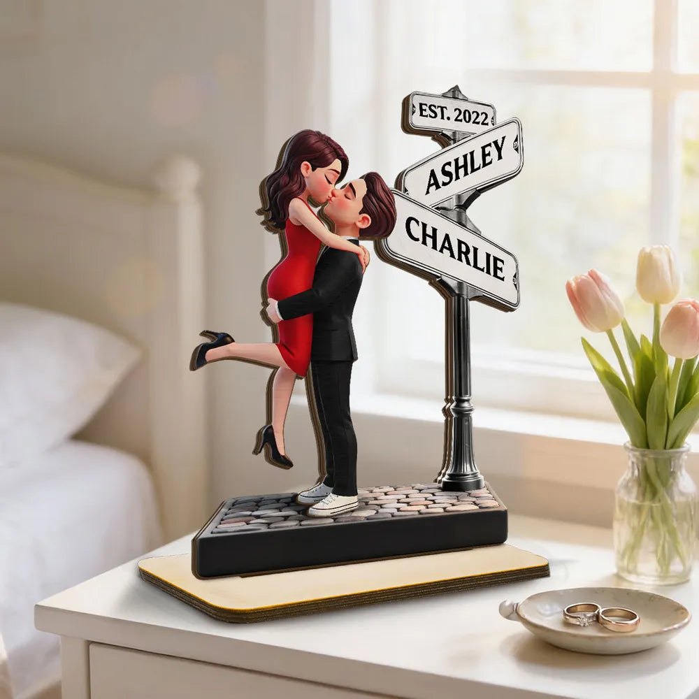 Eternal Love Personalized 2-Layer Wooden Plaque With Hugging Kissing Couple, Sweet Keepsake Gift For Him or Her