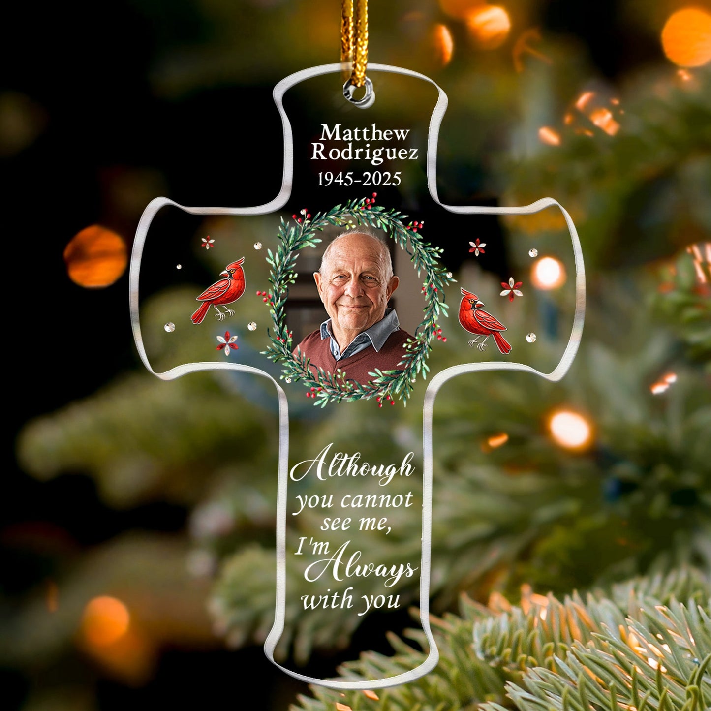 Memorial Cross Acrylic Ornament, In Loving Memory Keepsake - Christmas Gift for Family Remembrance