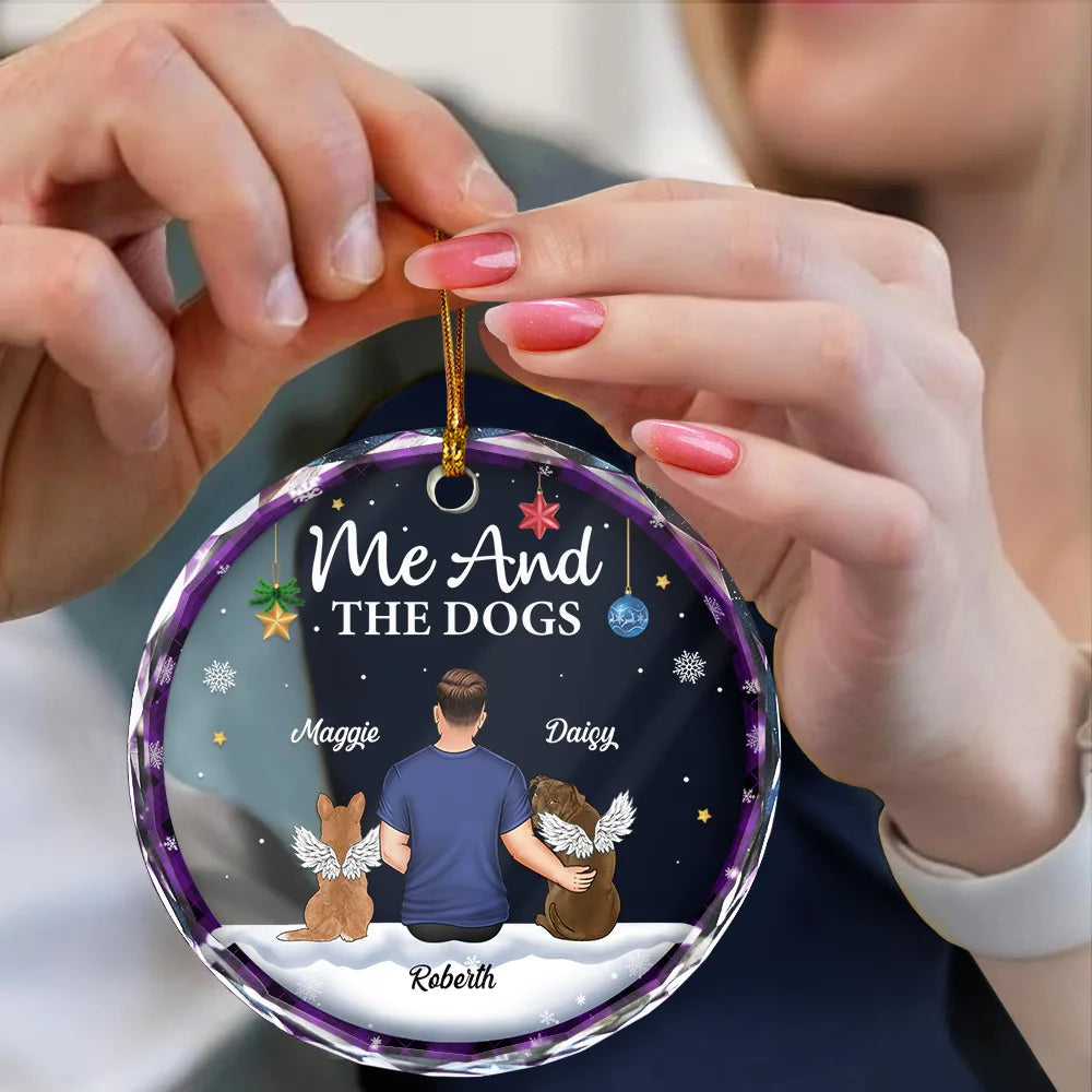Personalized Christmas Ornament - "You & Me & The Dogs" Crystal Circle Design