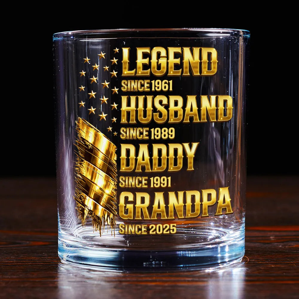 Personalized Whiskey Glass Legend Since Custom Gift for Husband Daddy Grandpa - Gold Feather Bar Look