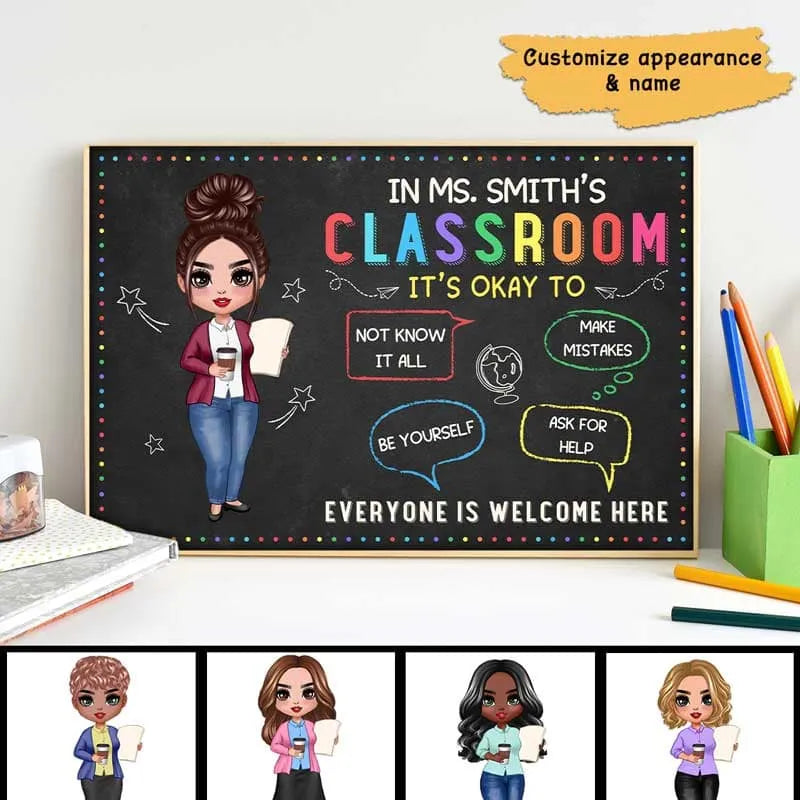 In Teacher's Classroom - It's Okay To Make Mistakes - Personalized Poster, Plaque, Sign, and Stationery Gift Set