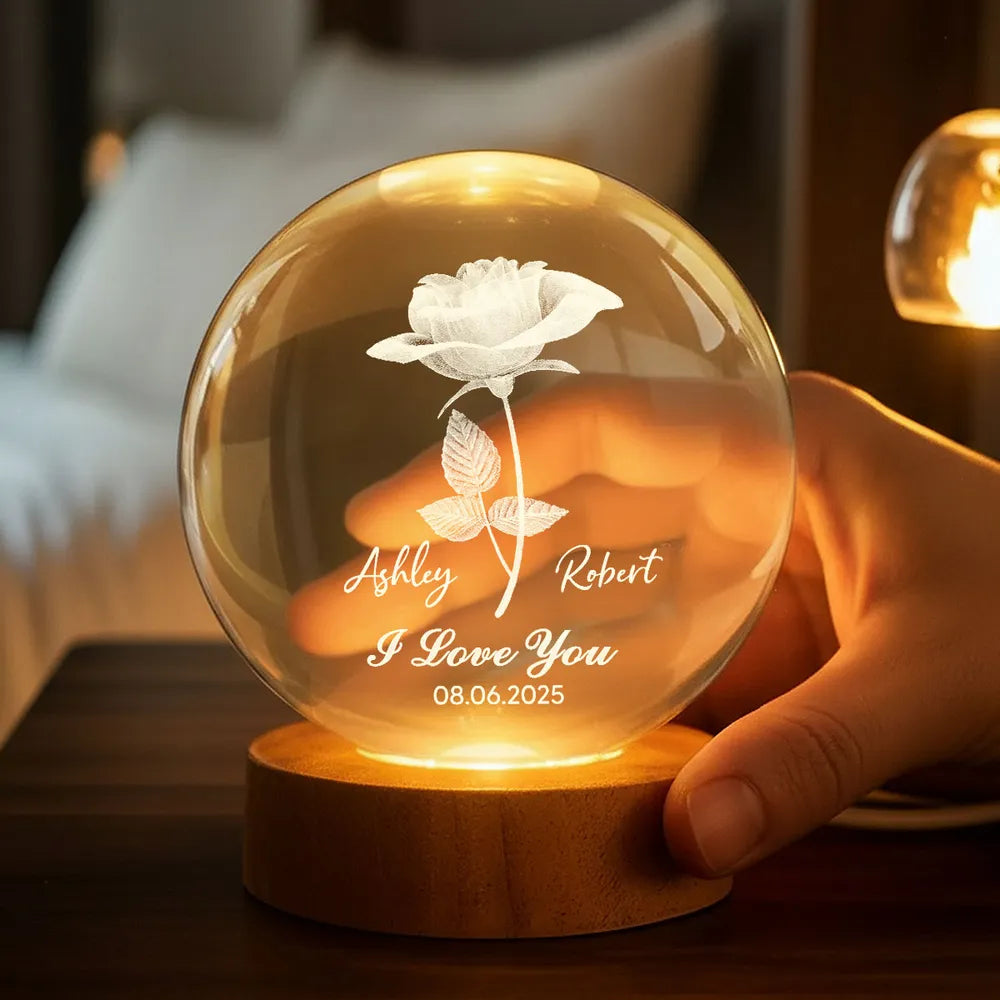 Personalized I Love You Globe Lamp with Rose Design - Cozy Bedside Glow for Her or Him, Unique Gift