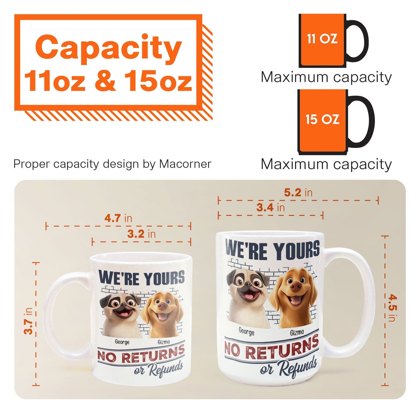 Dog Lovers' Personalized Mug – No Returns Design, Gift for Couples