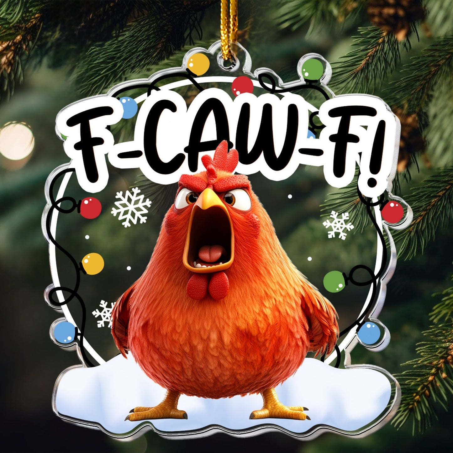 Custom Acrylic Ornament F-CAW-F Chicken Design, Quirky Holiday Gag Gift for Work Gift Exchange and Secret Santa, Cute Festive Decoration