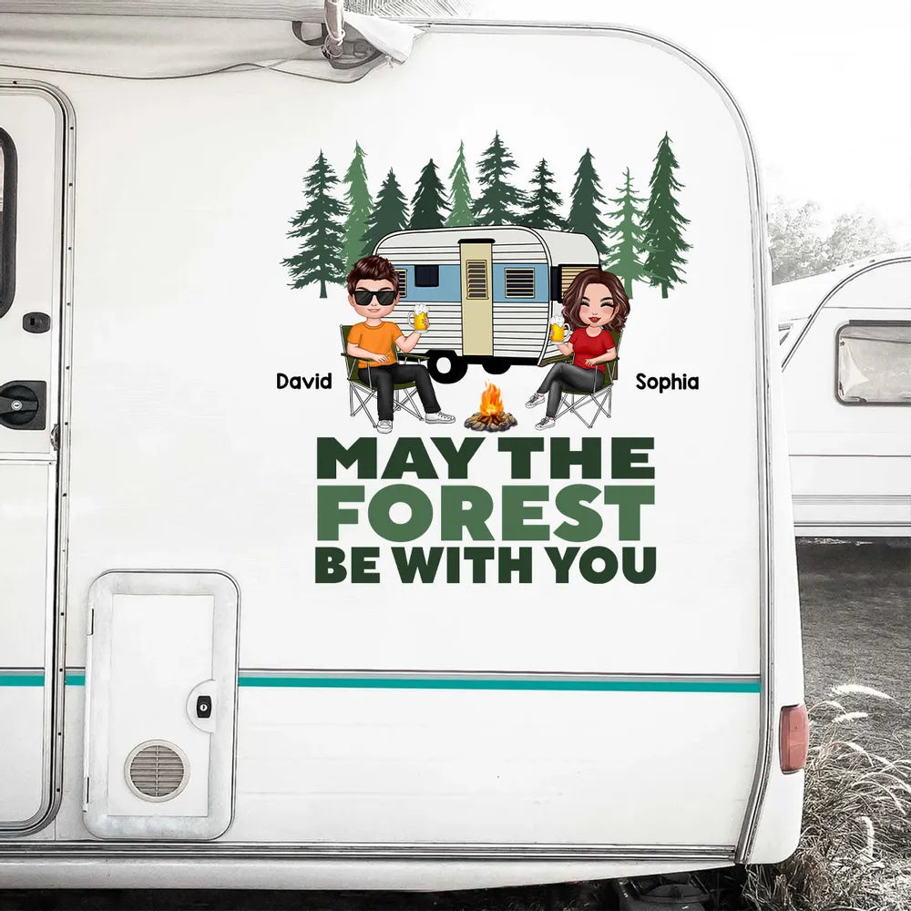 Personalized Camping Couple Sticker Decal for Car or RV Window - May The Forest Be With You Unique Gift