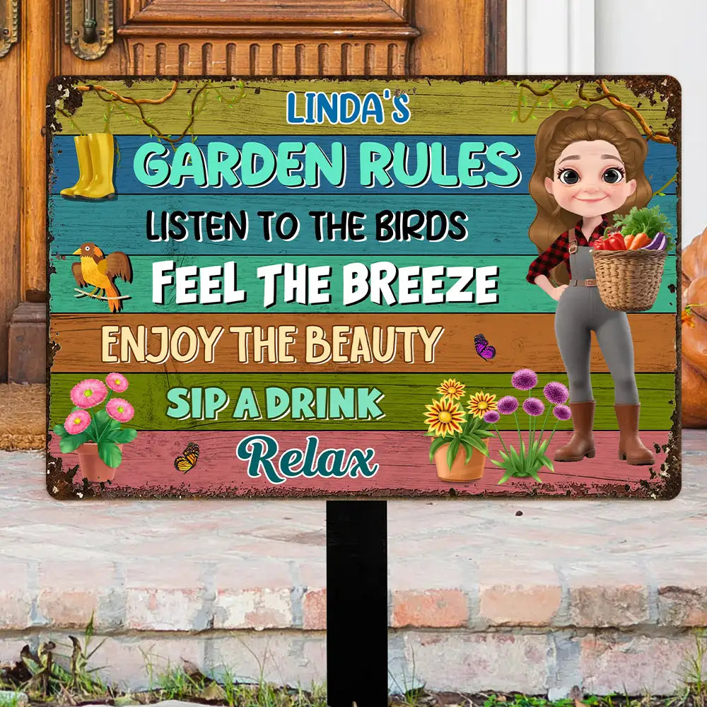 Garden Rules Custom Rectangular Iron Sign – Listen to the Birds, Feel the Breeze, Enjoy the Beauty – Gift for Garden Lovers