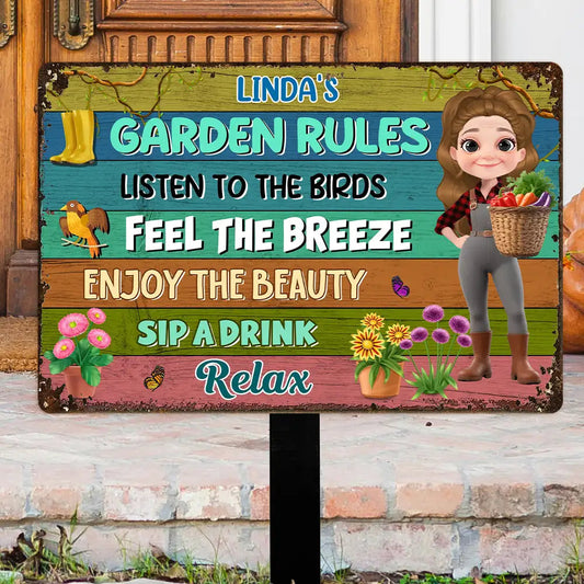 Garden Rules Custom Rectangular Iron Sign – Listen to the Birds, Feel the Breeze, Enjoy the Beauty – Gift for Garden Lovers