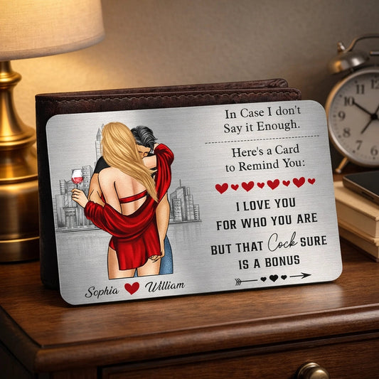 Personalized Metal Wallet Card Couples Hugging City Sketch - Funny Love Note Keepsake, Unique Gift for Husband or Boyfriend