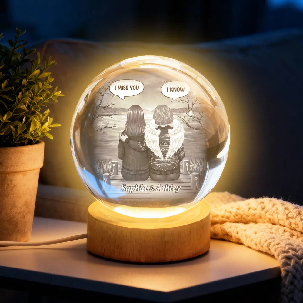 Personalized Globe Lamp with I Miss You I Know Back View Scene, Unique Memorial Sympathy Gift for Family