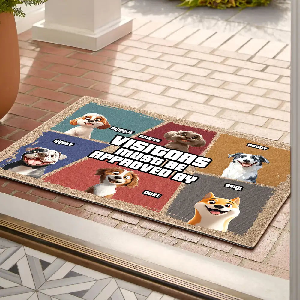 Visitors Must Be Approved By Funny Personalized Dog Doormat – Custom Pet Welcome Mat for Dog Owners