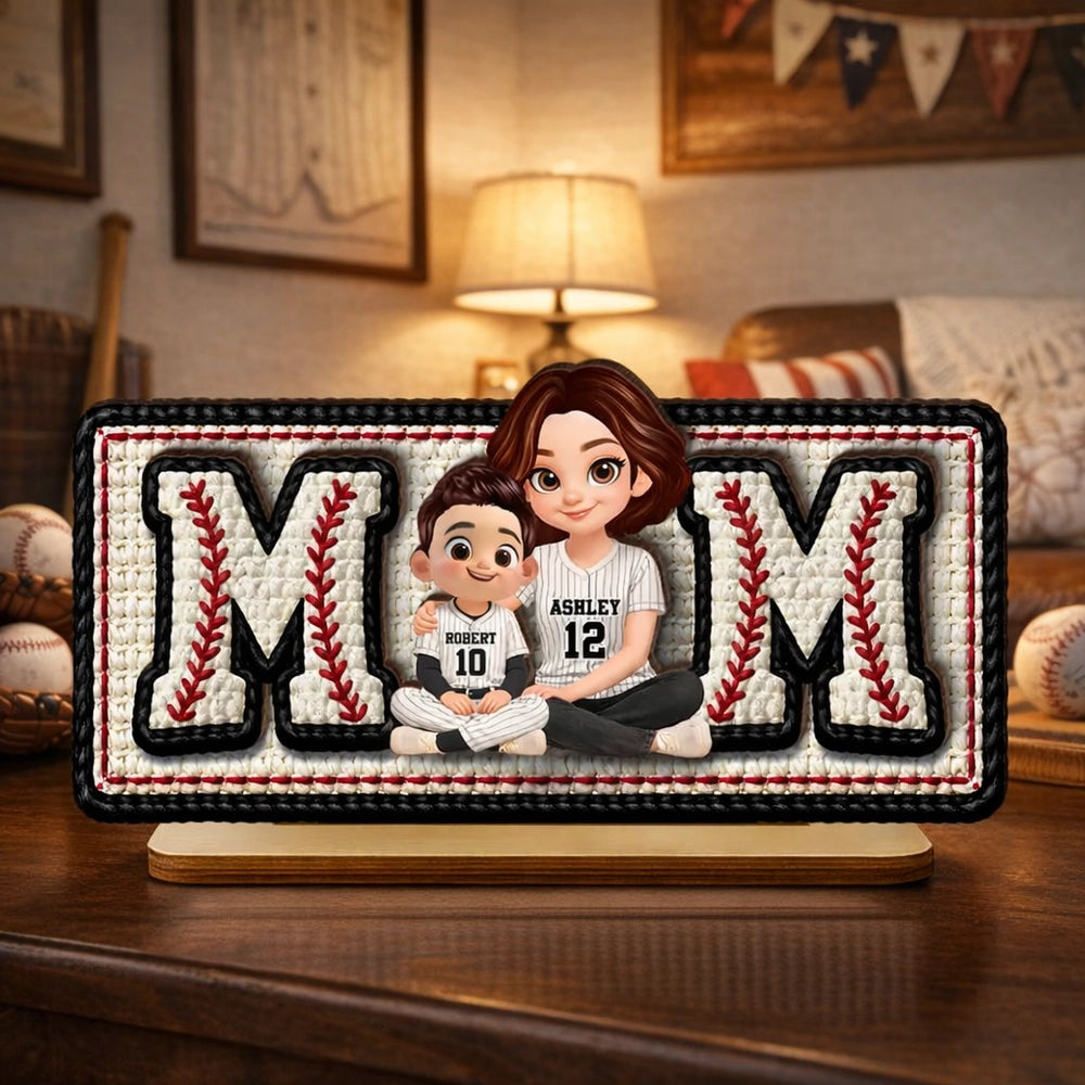 Personalized Baseball Mom 2-Layer Wooden Plaque, Custom Mom & Kids Jersey Design for Nursery or Living Room, Unique Gift for Mom