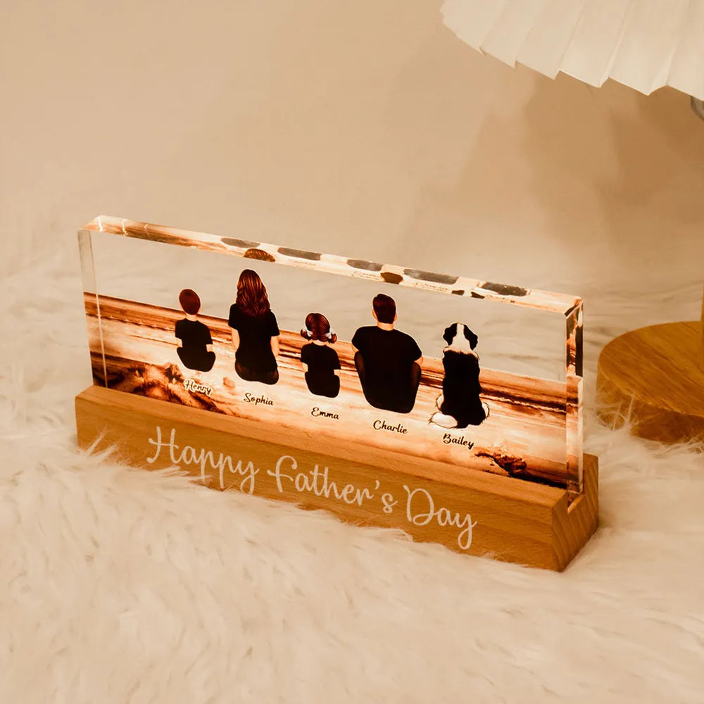 Block LED Light Plaque with Family Back View, Warm Father's Day Design, Bright and Heartfelt Gift for Dad