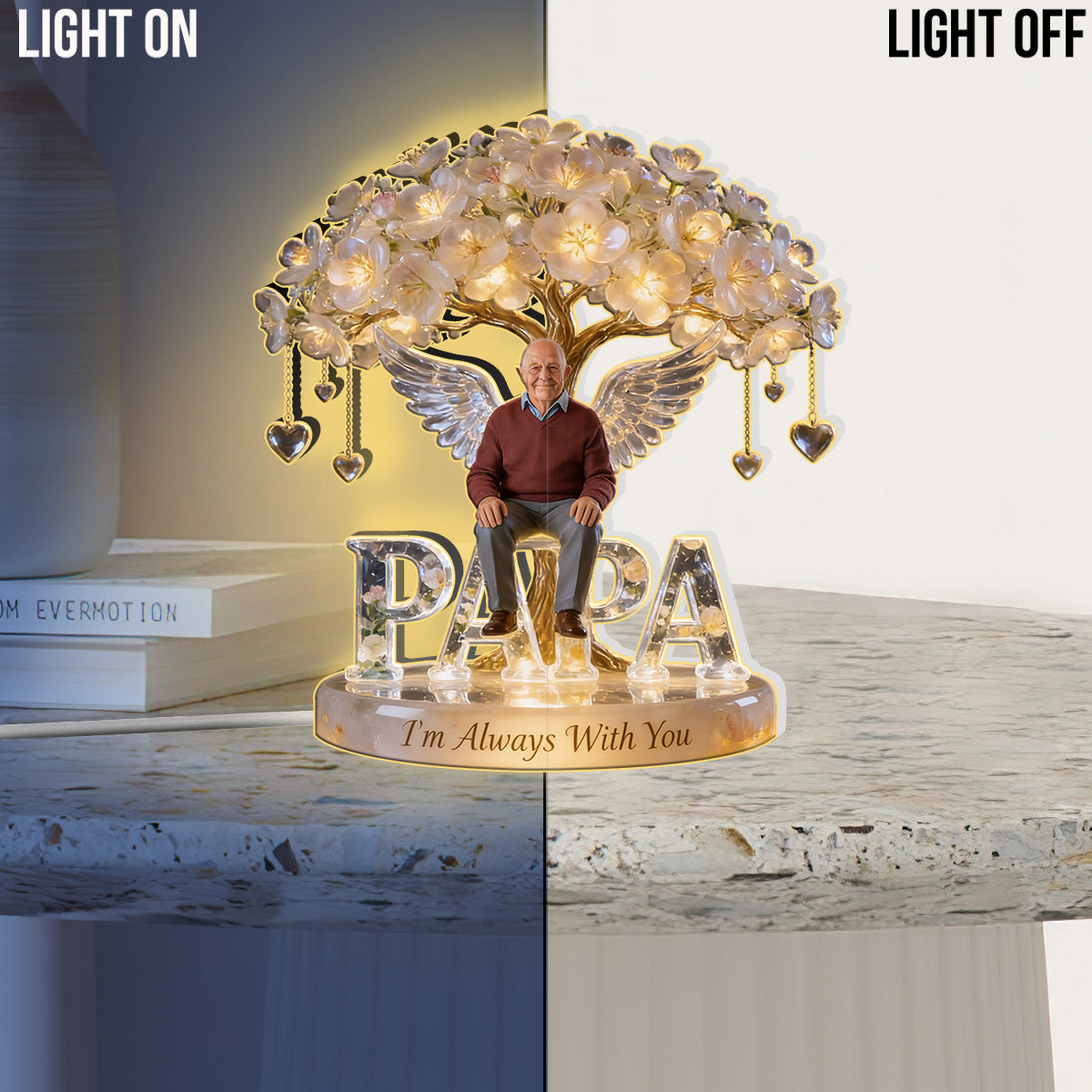 Custom Always In Our Hearts Angel Wings Figurine, Personalized Siamese Cat Memorial Tree Lamp Statue, Pet Loss Sympathy Remembrance Night Light