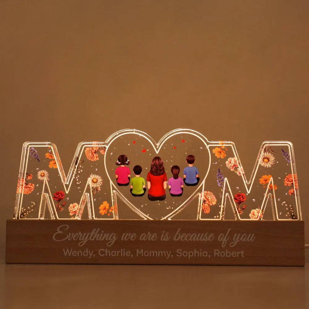Heartlight Memories: Custom Family Glow, Custom Birth Month Flower Led Night Light