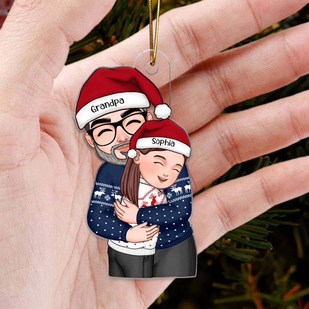 Acrylic Ornament with Grandma & Granddaughter Hug Design, Christmas Sweater Style, Clear Print, Perfect Holiday Gift