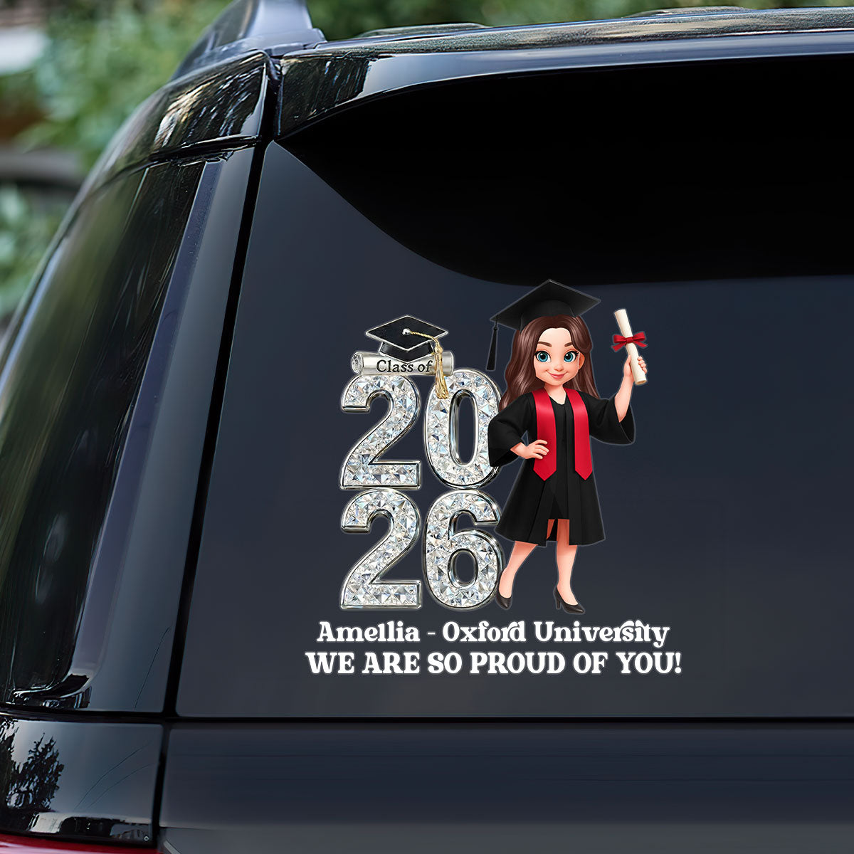 Personalized Graduation Sticker Decal Class of 20 26 Girl Holding Diploma Proud Message Unique Gift