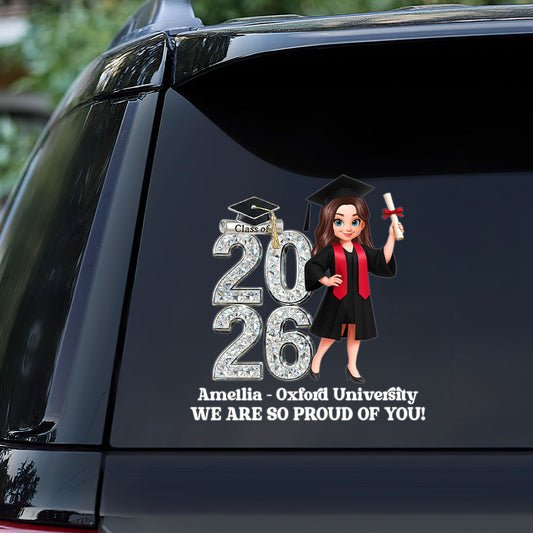 Personalized Graduation Sticker Decal Class of 20 26 Girl Holding Diploma Proud Message Unique Gift