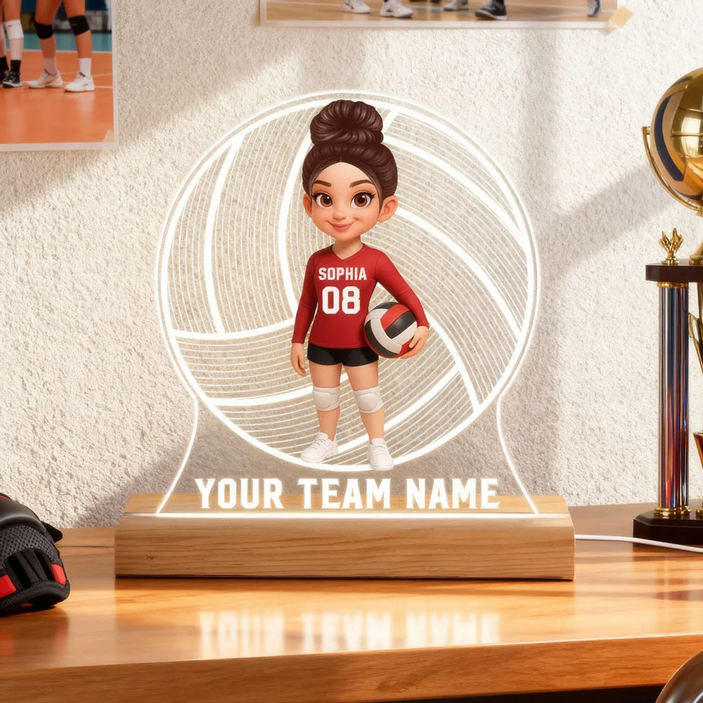 Custom Volleyball LED Light Plaque – Personalized LED Lamp, Perfect Gift for Teammates or Sports Lovers