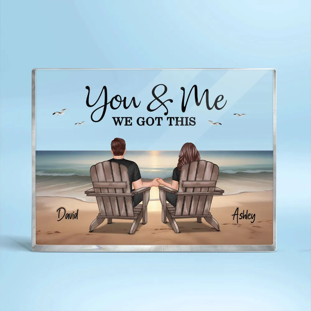 Personalized Rectangle Acrylic Plaque with Couple Beach Scene