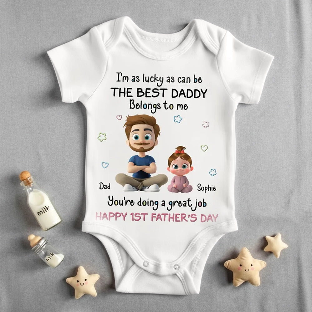 Short Sleeve Baby Onesie Personalized for New Dad, Sweet Father & Baby Illustration, Heartwarming First Father's Day Gift