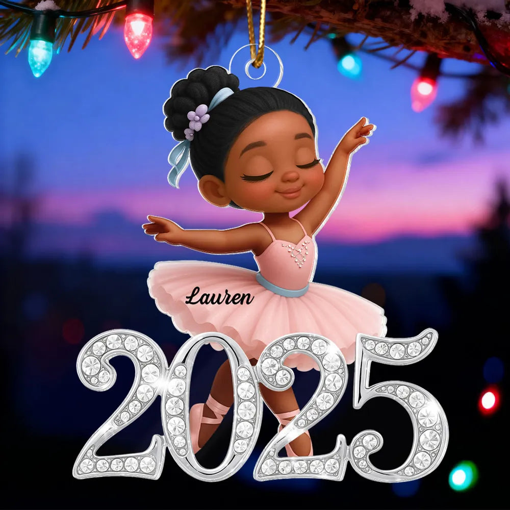 Personalized Acrylic Ornament Ballerina Girl with Sparkly Year Detail for Christmas Tree Decor, Unique Gift for Kids