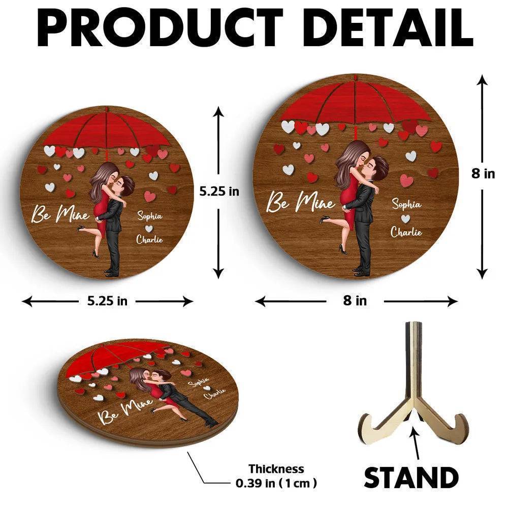 Rainy Romance - 'Umbrella Kiss' Personalized Wooden Plaque - A Cherished Gift for Couples on Anniversaries & Valentine's