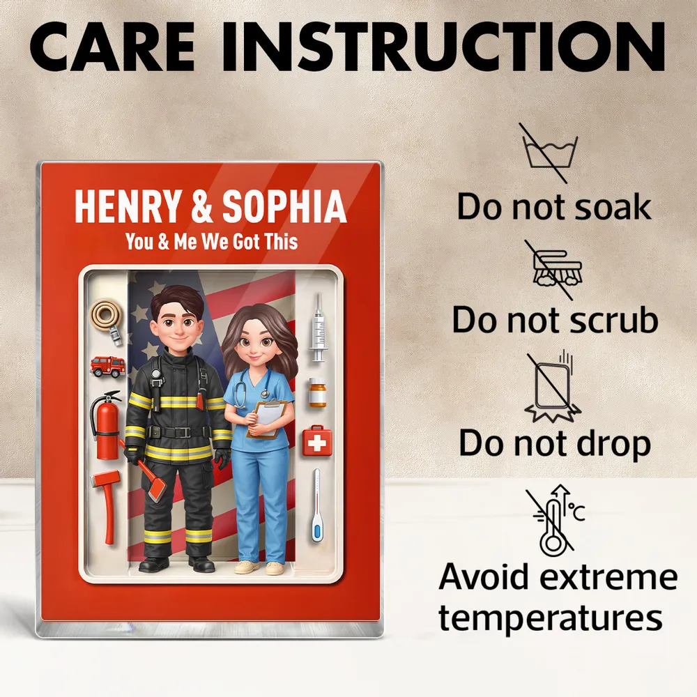 Personalized Rectangle Acrylic Block Plaque for a Firefighter & Nurse Couple - Unique Desk Decor Gift