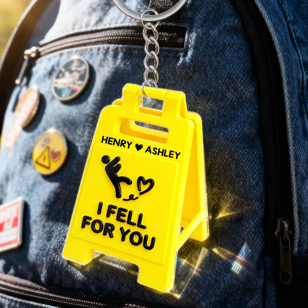 I Fell For You Acrylic Keychain with Custom Names - Sweet Romantic Bag Charm, Unique Gift for Her or Him