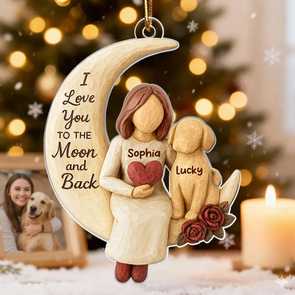 Personalized Acrylic Ornament for Dog Mom, Moon & Dog Design, I Love You to the Moon and Back, Unique Gift