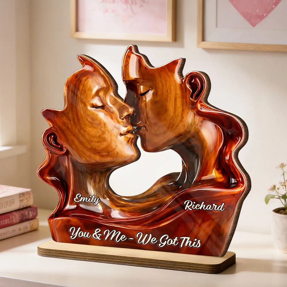 You & Me We Got This Personalized 2-Layer Wooden Plaque, Romantic Couple Keepsake for Anniversary or Valentine's Day Gift