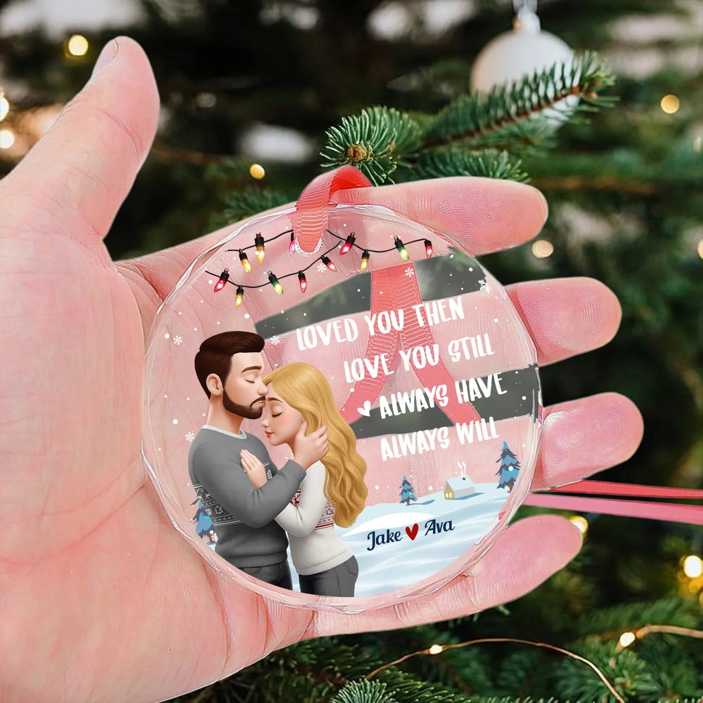Crystal Ornament with Hugging Couple Design | Clear Printing & Premium Finish, Romantic Gift for Lovers