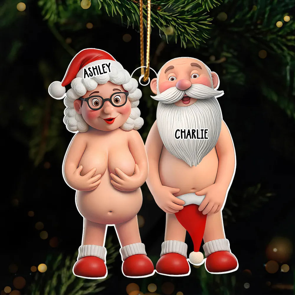 Funny Old Couple Personalized Acrylic Ornament, Nude Santa-Themed Christmas Tree Gift, Unique Holiday Decor & Cute Gift for Couples