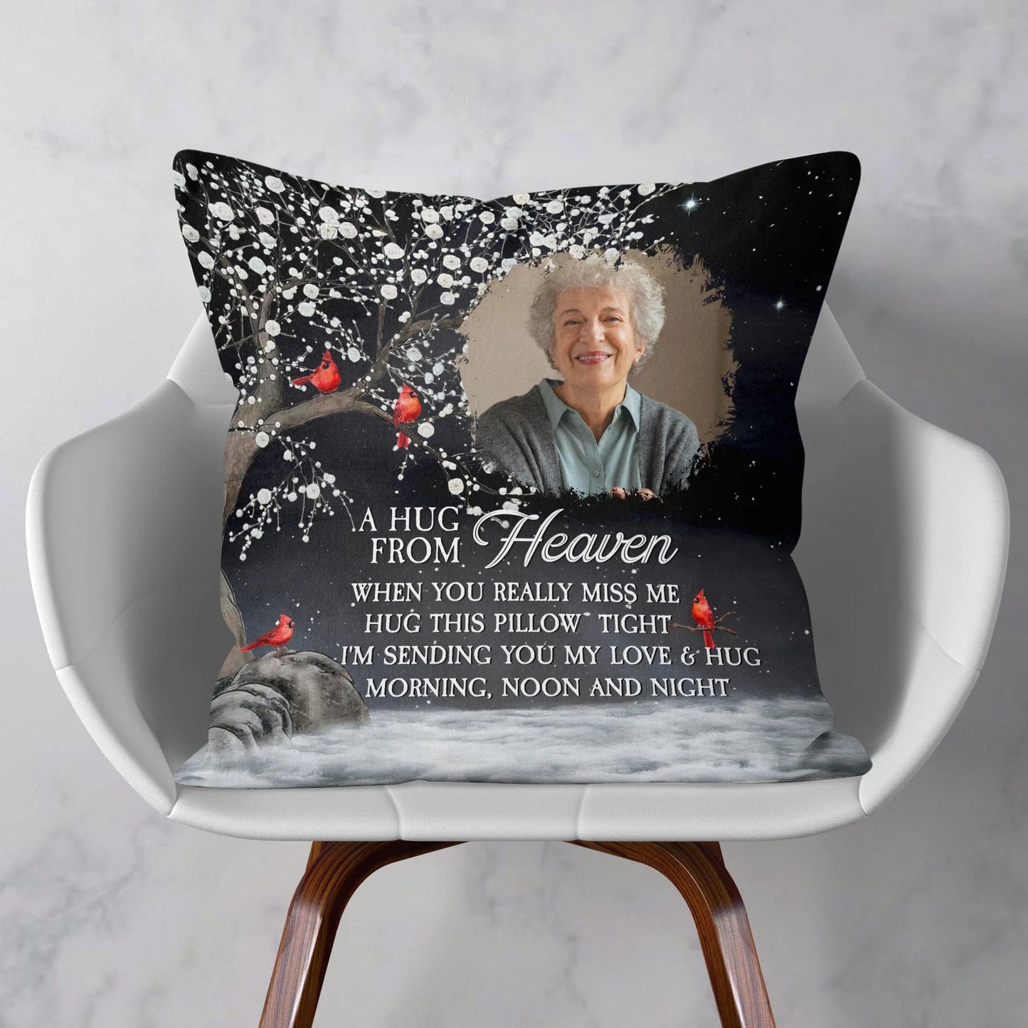 Custom Photo Square Pillow – A Hug From Heaven Memorial Cushion To Hold When You Miss Them, Unique Sympathy Gift & Cozy Room Decor